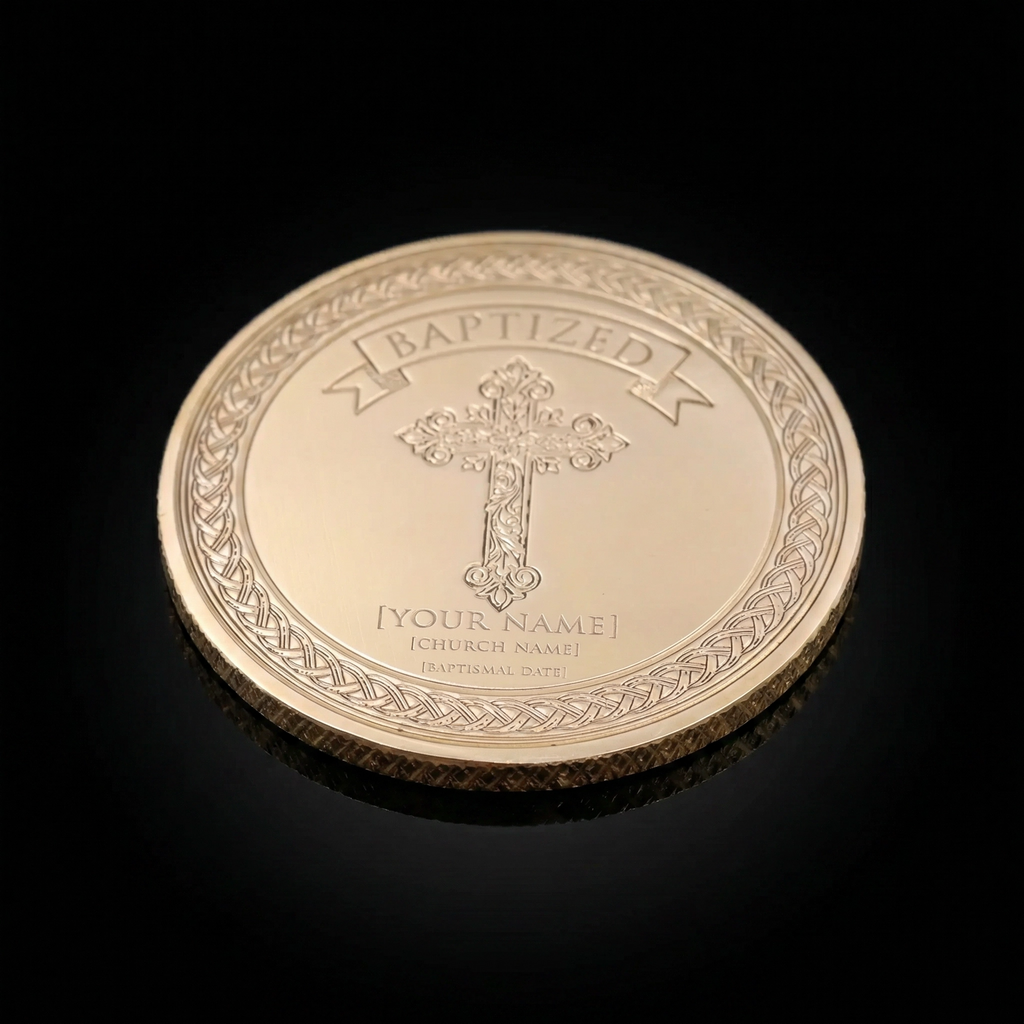 Personalized Brass Baptism Coin (50mm) - Celtic Knot | Sacred Etch