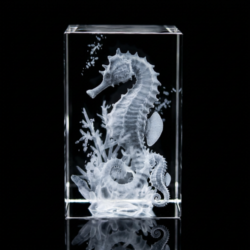 3D Crystal Seahorse Keepsake (K9 Crystal 50×50×80mm) | Sacred Etch