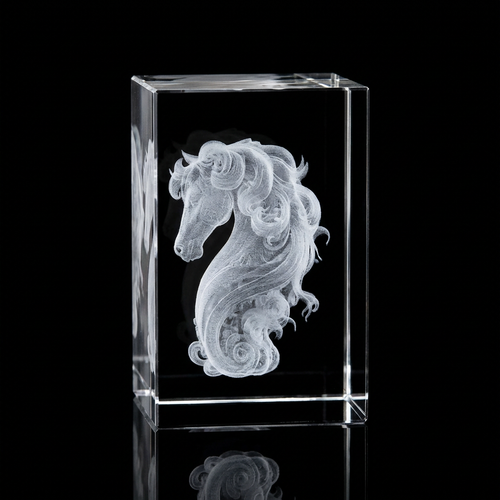 3D Crystal Horse Bust Keepsake (K9 Crystal 50×50×80mm) | Sacred Etch