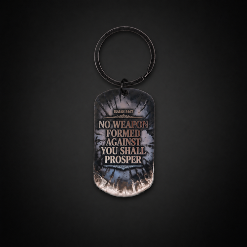 No Weapon Formed Scripture Keychain (Isaiah 54:17) - Black Stainless Steel | Sacred Etch