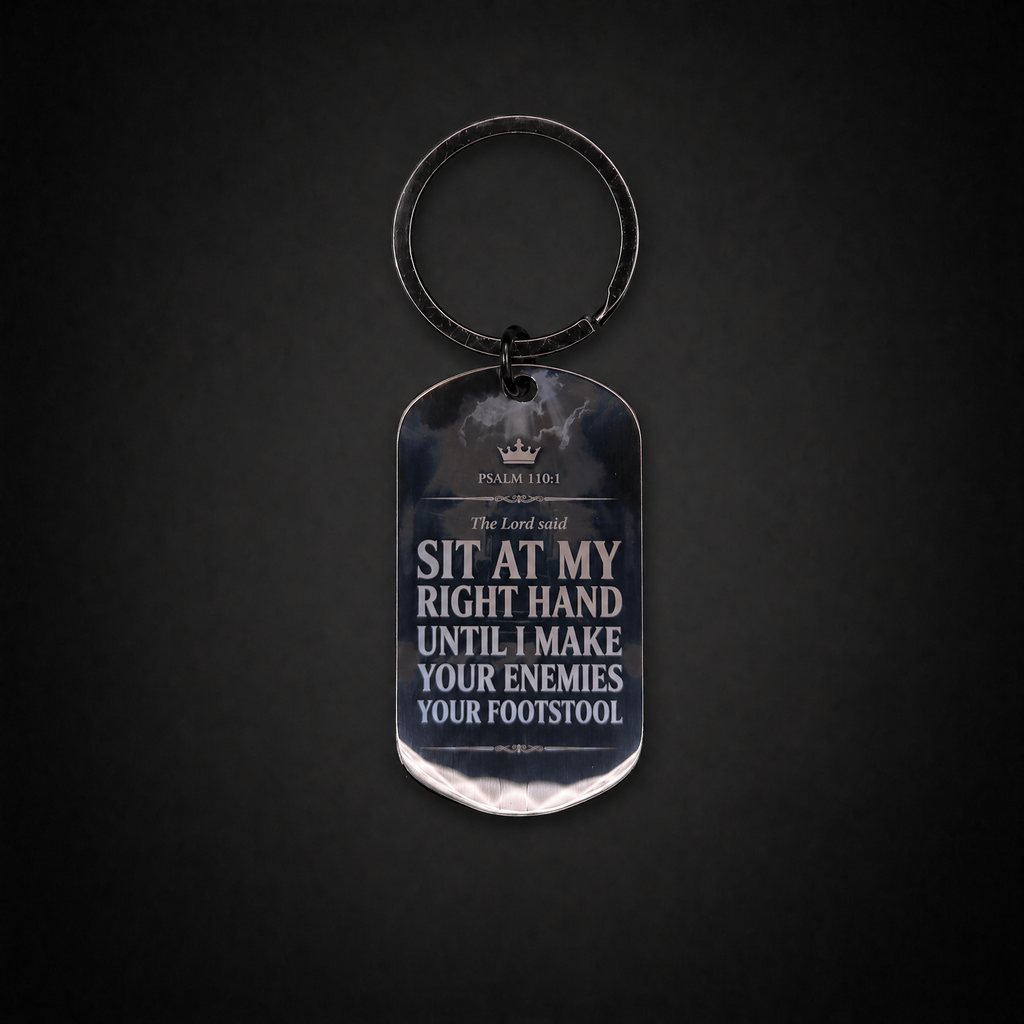 Right Hand Promise Scripture Keychain (Psalm 110:1) - Black Stainless Steel | Sacred Etch