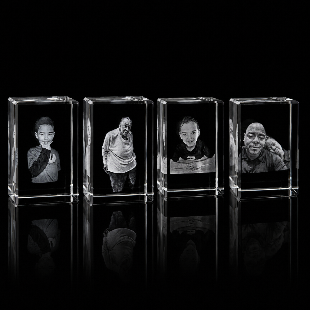 Custom 3D Photo Crystal Keepsake (K9 Crystal 60×60×90mm) | Sacred Etch