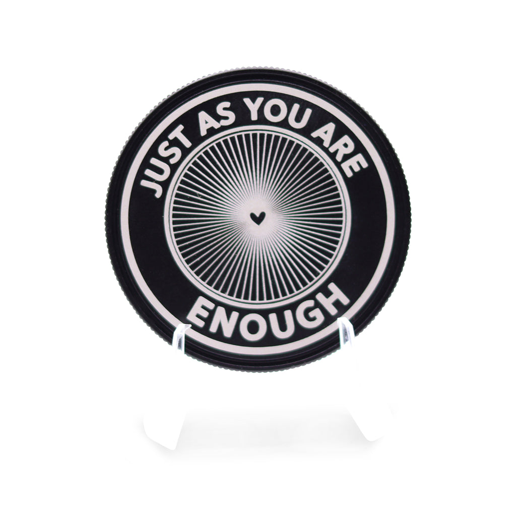 Sacred Etch "Enough" Coin – Limited Edition 50mm Black Anodized Aluminum