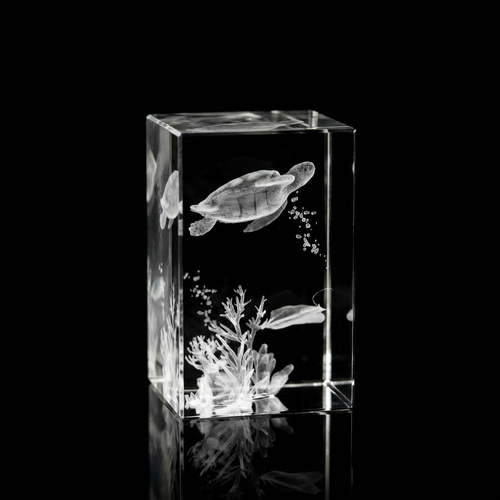 3D Crystal Sea Turtle & Stingray Keepsake (K9 Crystal 50×50×80mm) | Sacred Etch